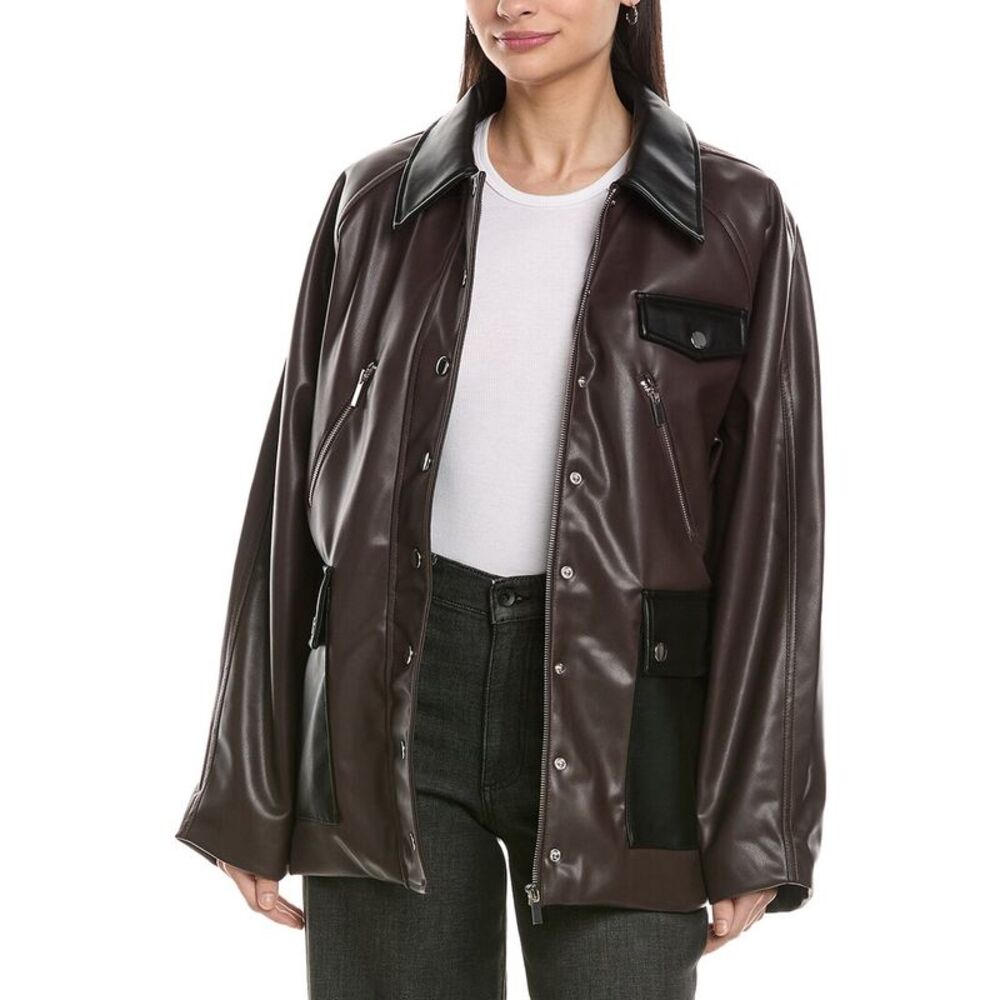 Weworewhat Womens  Cocoon Leather Jacket, Black